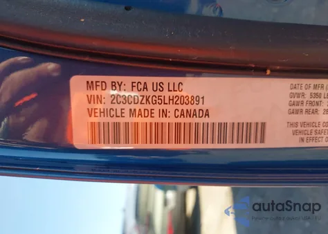 2020 Dodge Challenger Gt Awd z USA, uszkodzony, nr VIN 2C3CDZKG5LH203891